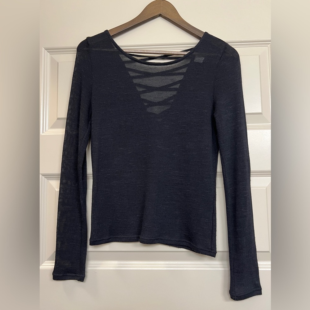 Black Long Sleeve Top Low Back Criss Cross Design